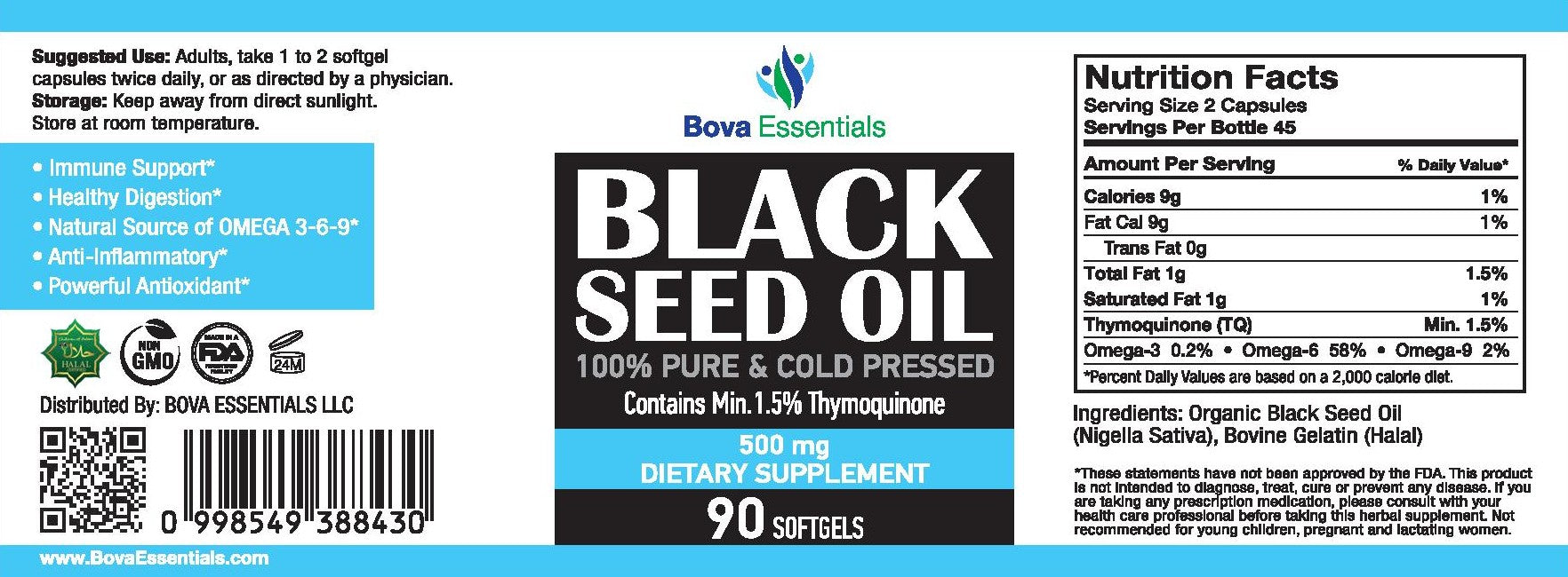 Black Seed Oil SoftGel Capsules 500mg - 90 Count